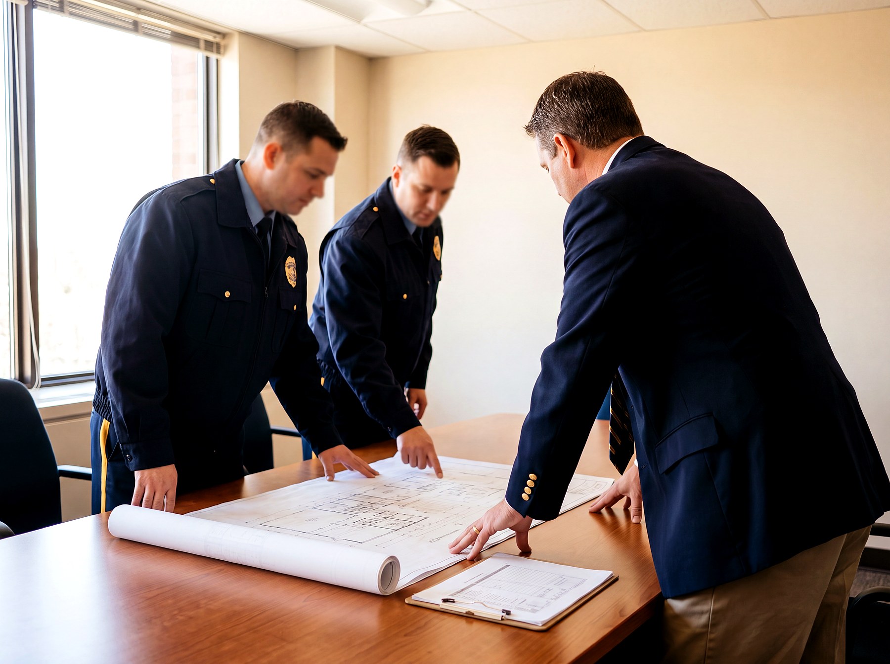 Anzac Security team reviewing a site plan together